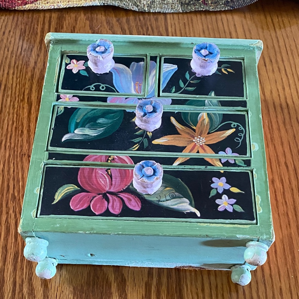 Hand-Painted Floral Jewelry Box
